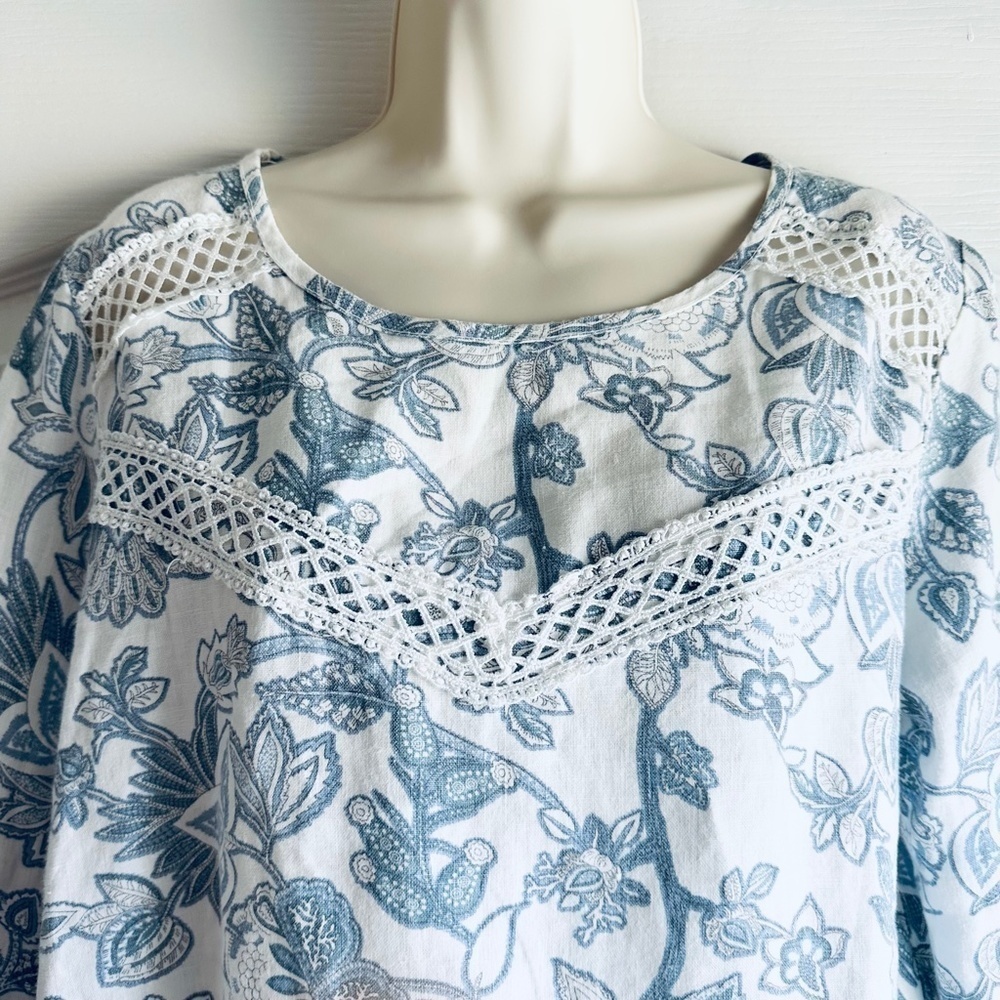 Elena Baldi Linen Floral Lace Top - Picture 3 of 7